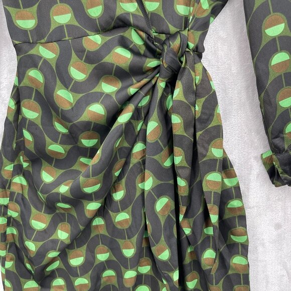 Zara Retro Printed Twill Wrap Shirt Midi Dress Disco Long Sleeve - Picture 4 of 15